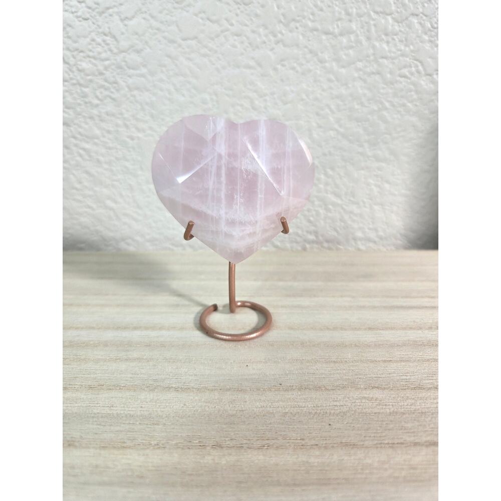 Faceted Rose Quartz Heart with Rose Gold Color Stand